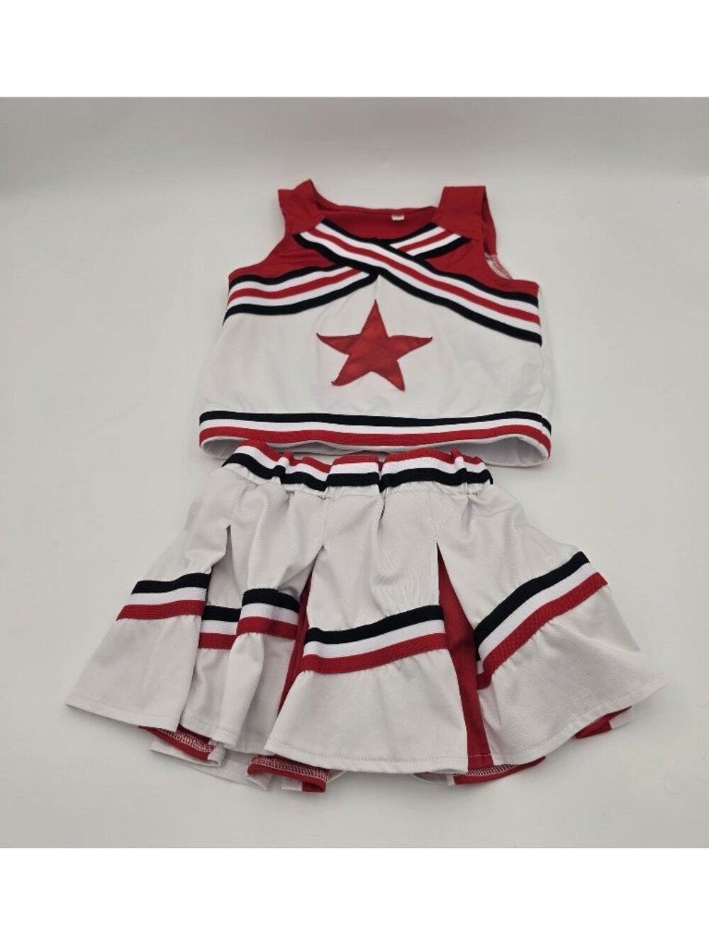 Youth Girl Cheerleader Costume Set Sleeveless Tank Top & Skirt Red White Striped